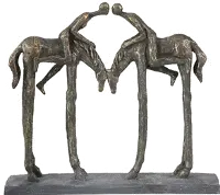 13 Inch Bronze Kissing Couple on Horseback Polyresin Sculpture