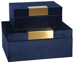 9 Inch Navy Blue and Gold Velveteen Jewelry Box-1