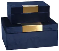 9 Inch Navy Blue and Gold Velveteen Jewelry Box