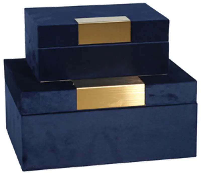 7 Inch Navy Blue and Gold Velveteen Jewelry Box