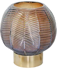 9 Inch Brown and Gold Chevron Patterned Glass Vase