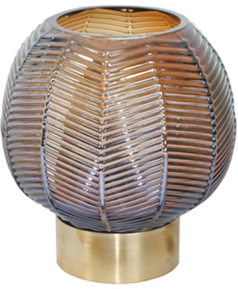 9 Inch Brown and Gold Chevron Patterned Glass Vase