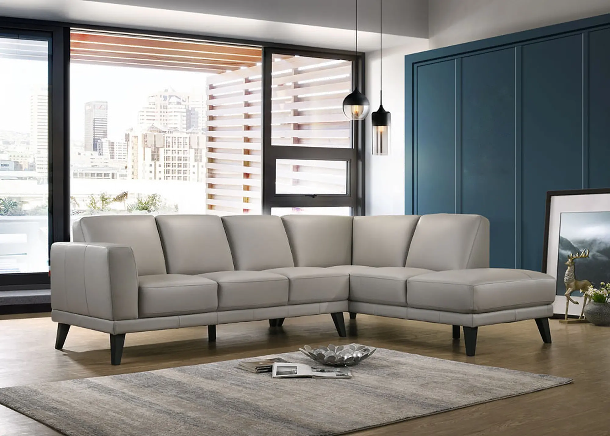 Altamura Mist Gray Leather 2 Piece Sectional-2