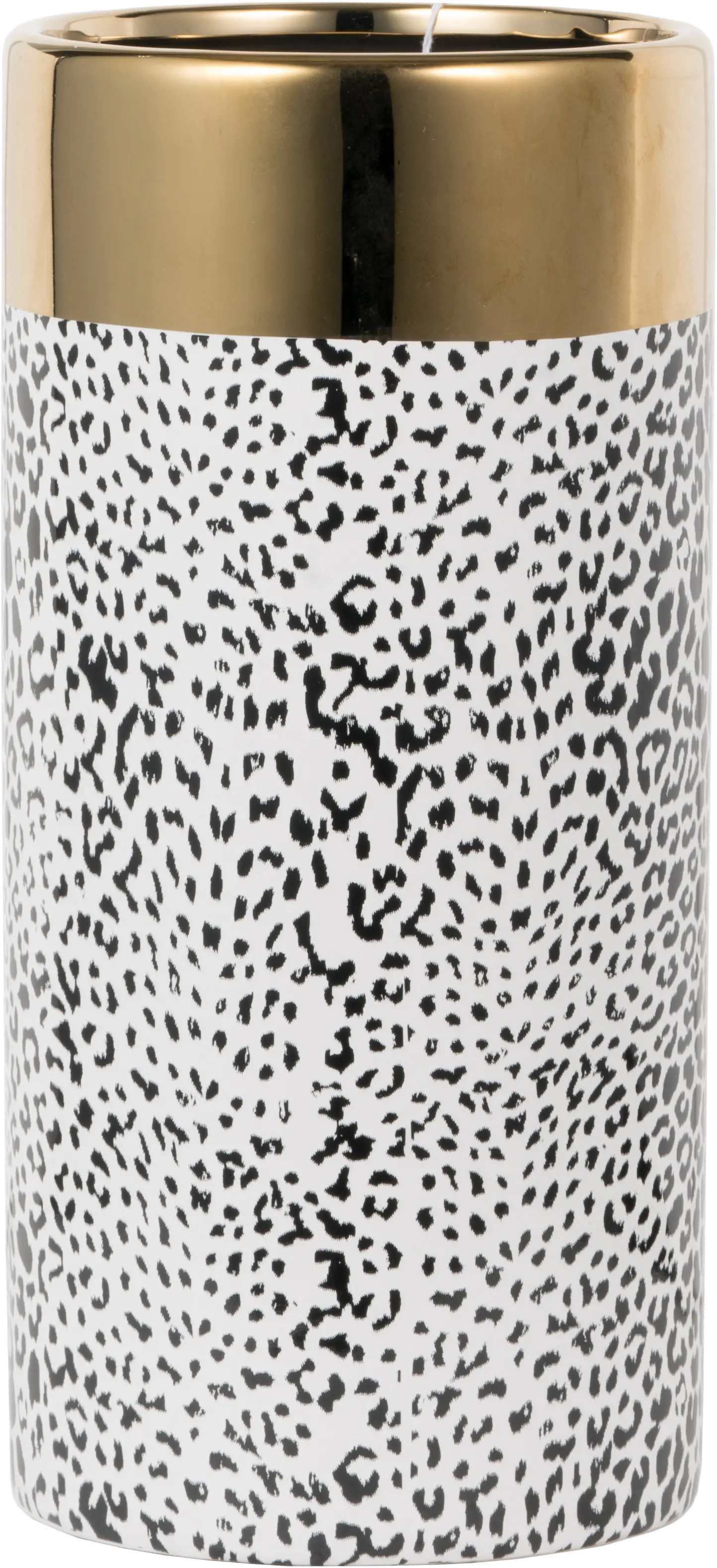 12 Inch Black and White Vase with Gold Band-1