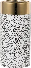 12 Inch Black and White Vase with Gold Band