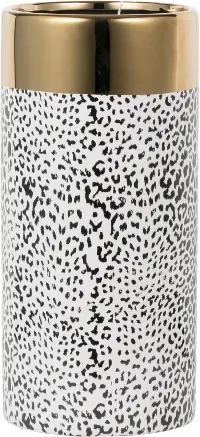 12 Inch Black and White Vase with Gold Band