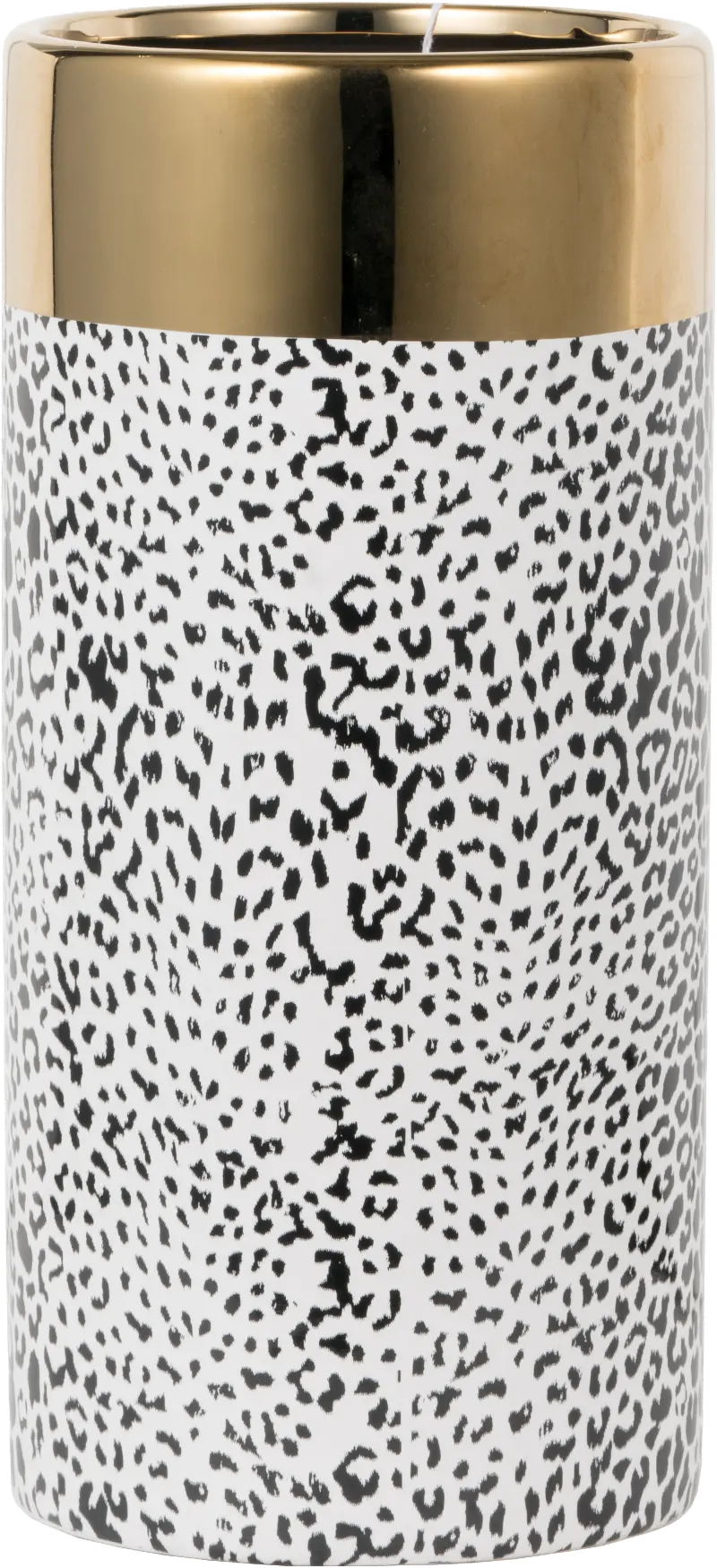 12 Inch Black and White Vase with Gold Band