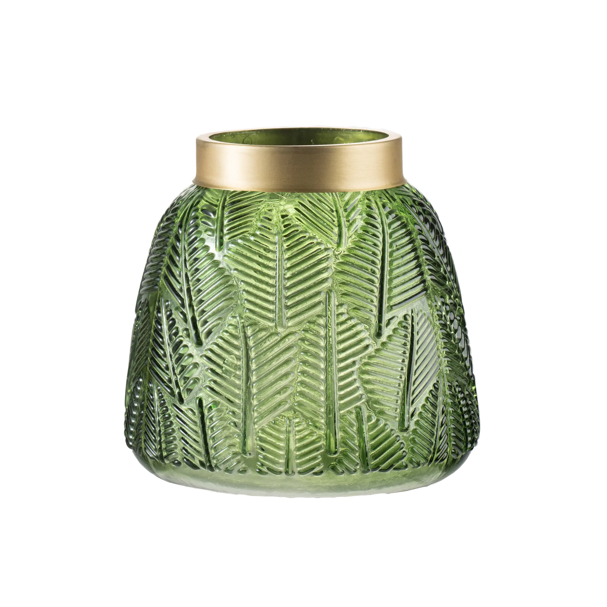 5 Inch Green Etched Leaf Glass Vase-1