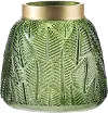 5 Inch Green Etched Leaf Glass Vase