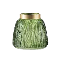 5 Inch Green Etched Leaf Glass Vase