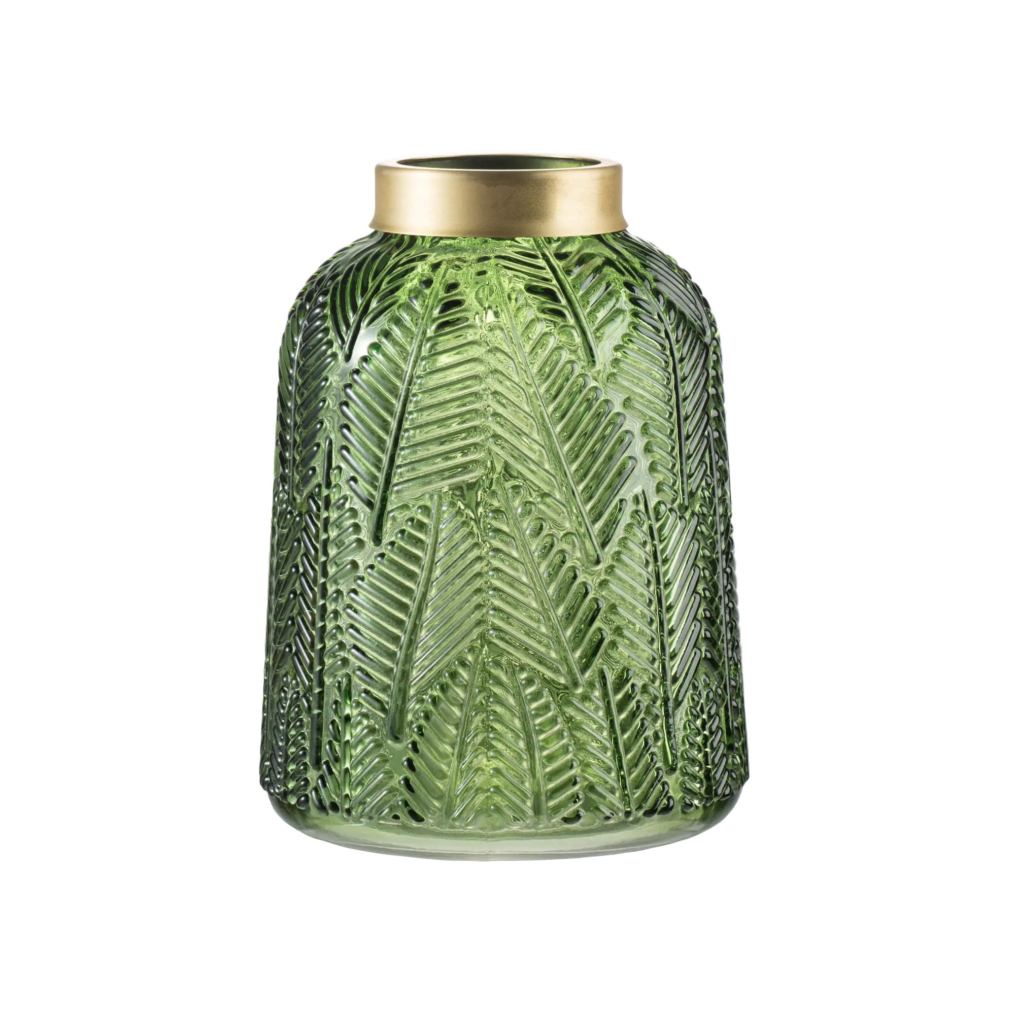 7 Inch Green Etched Leaf Glass Vase-1