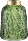 7 Inch Green Etched Leaf Glass Vase