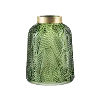 7 Inch Green Etched Leaf Glass Vase