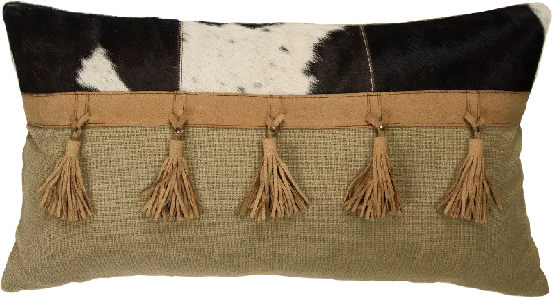 Brown, White and Tan Leather and Cotton Throw Pillow