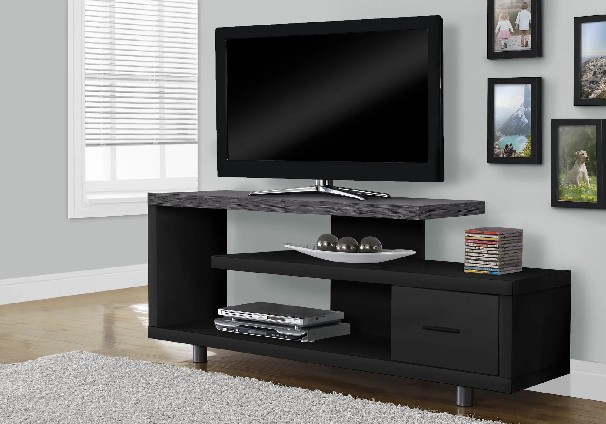 Modern Black and Gray 60 Inch TV Stand-2