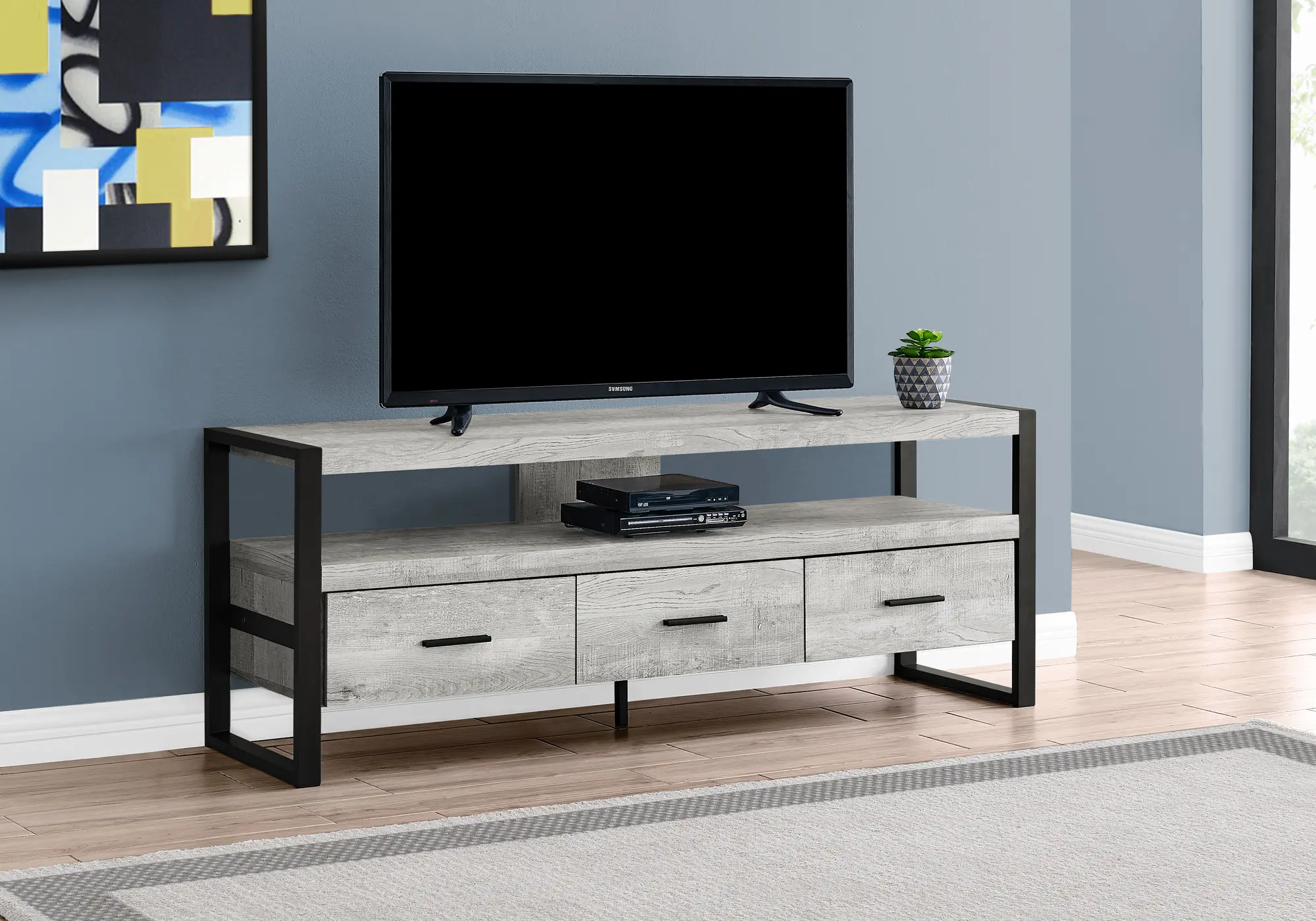 Modern Industrial Gray 3 Drawer TV Stand-2
