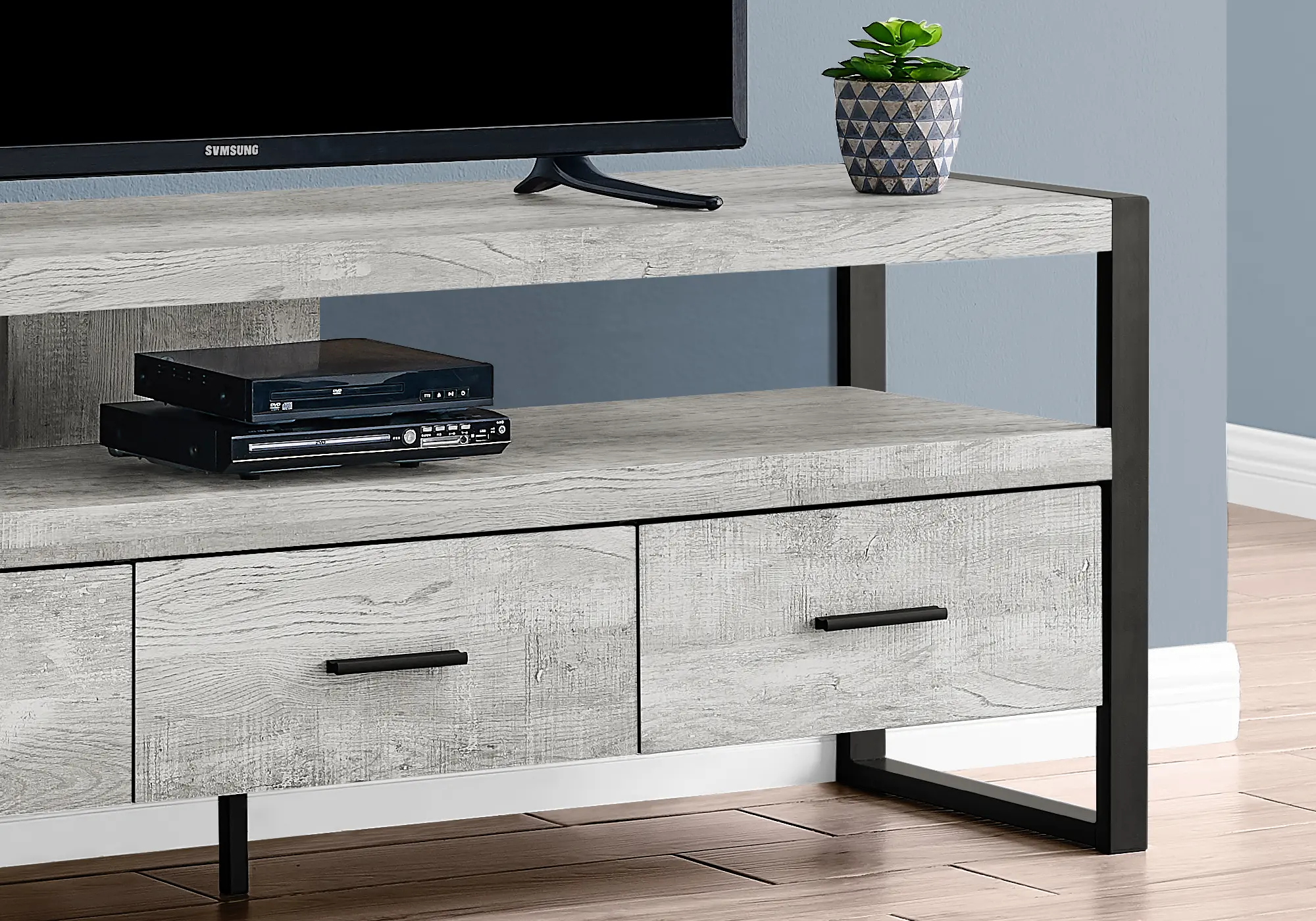 Modern Industrial Gray 3 Drawer TV Stand-3