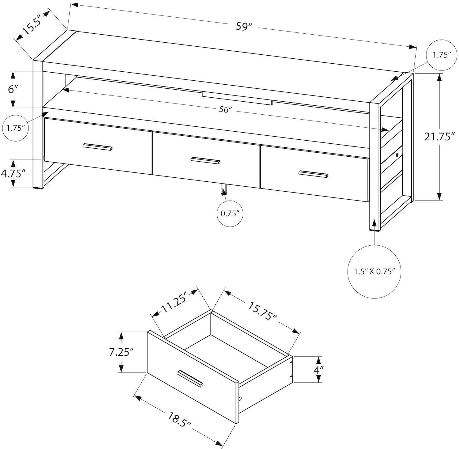 Industrial Black 3 Drawer TV Stand-5