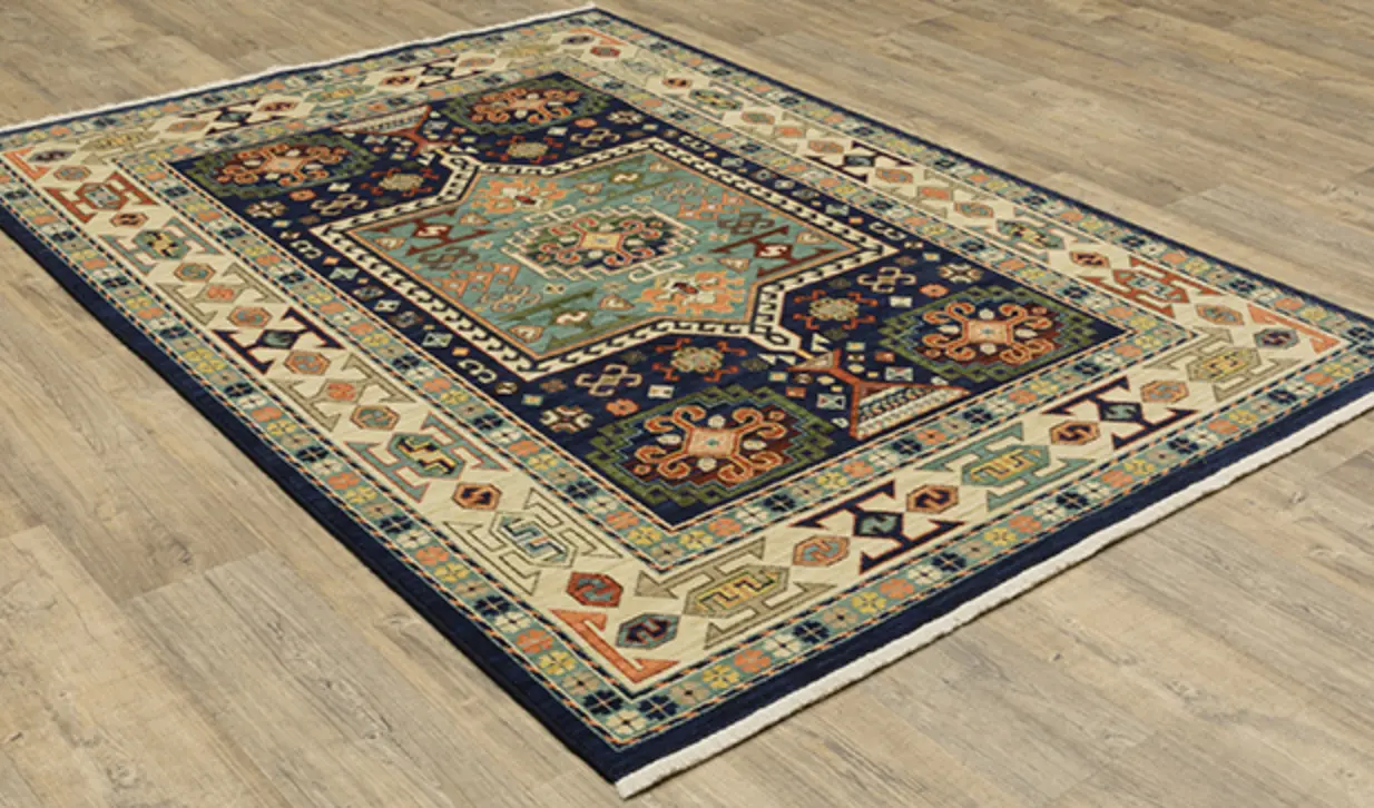 Lilihan 5 x 8 Medium Blue and Ivory Area Rug-3