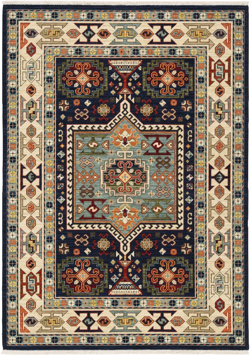 Lilihan 8 x 10 Large Blue and Ivory Area Rug