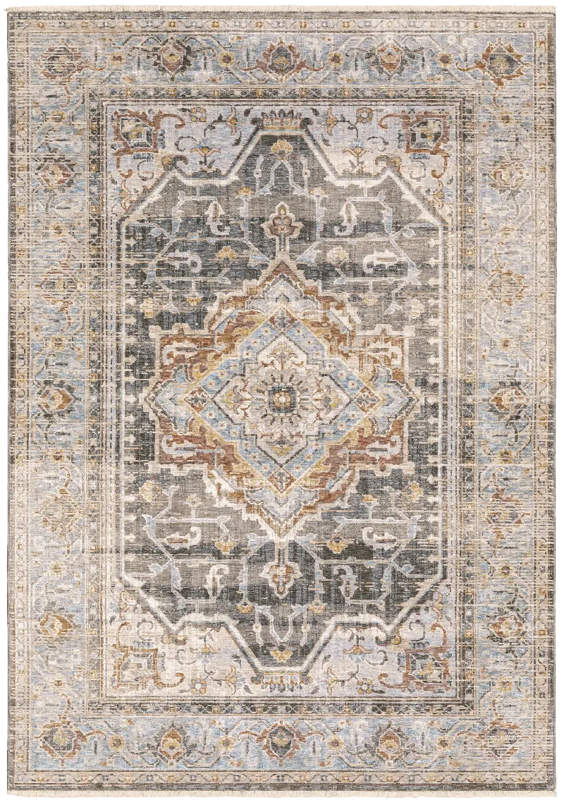 Maharaja 5 x 8 Medallion Gray and Blue Area Rug
