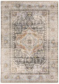 Maharaja 8 x 10 Medallion Gray and Blue Area Rug