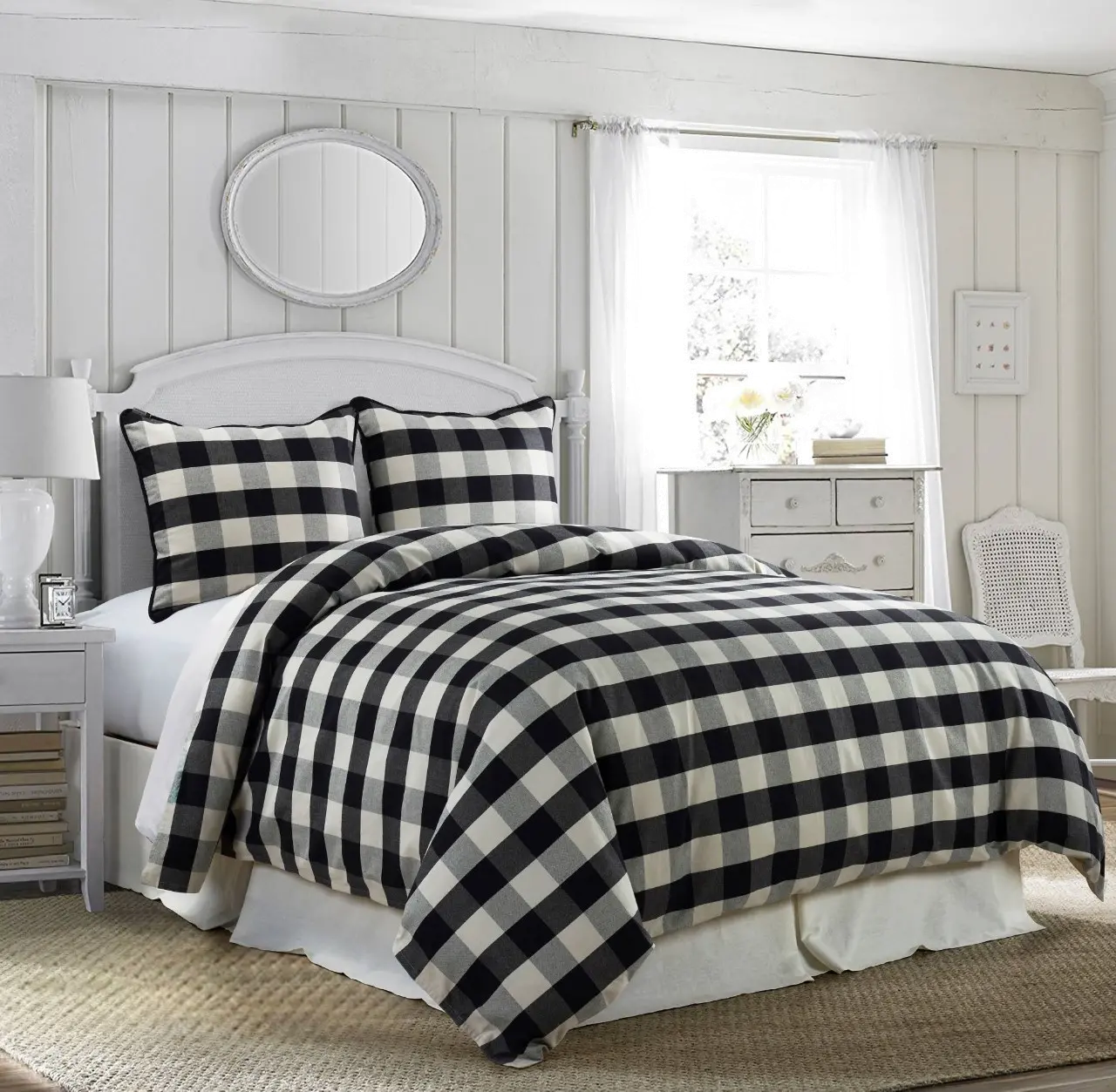 Black and White Buffalo Check Camille Super King Comforter Set-1