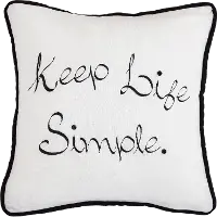 Black and White Keep Life Simple Embroidered Throw Pillow