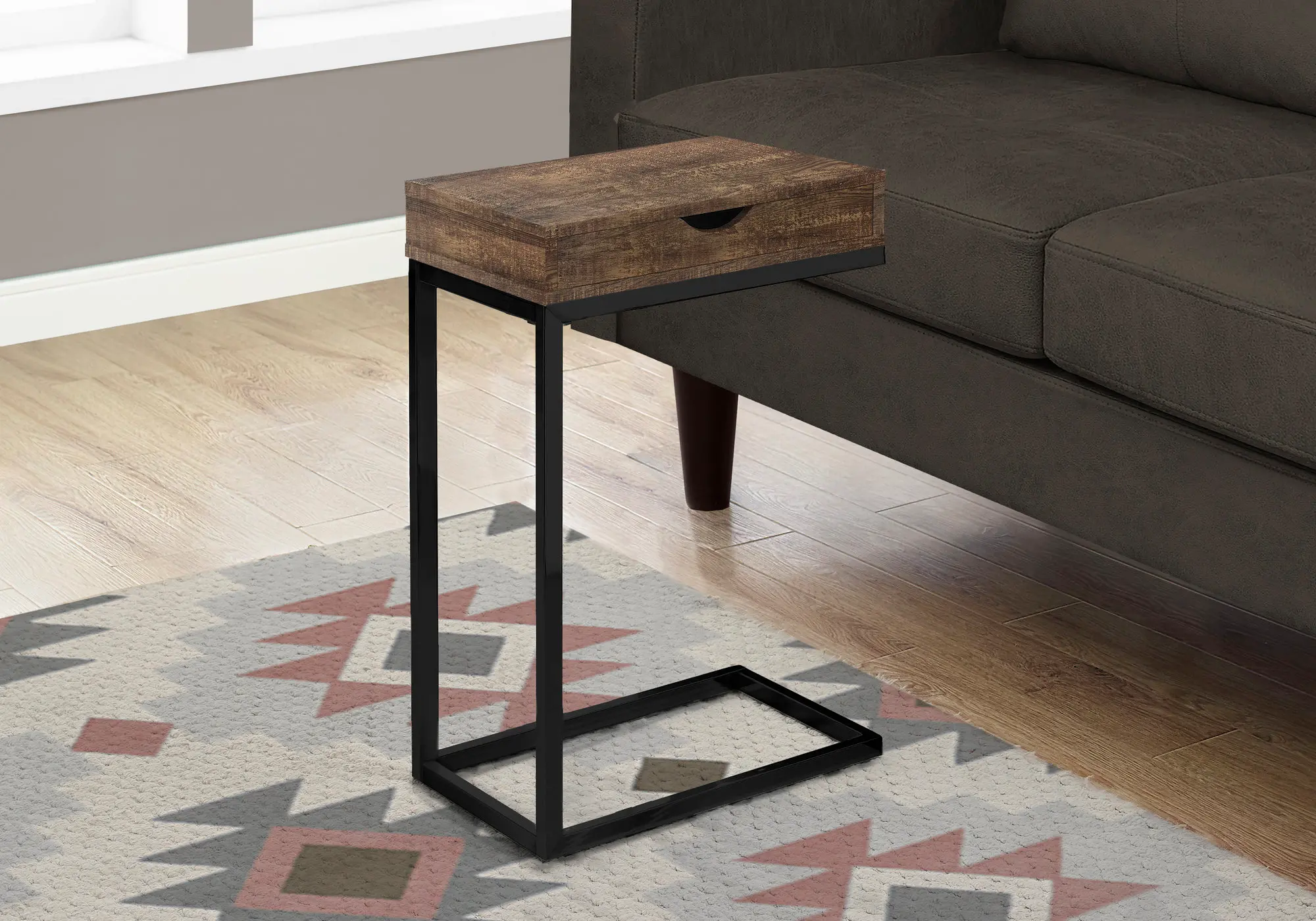 Contemporary Brown Chairside C-Table with Drawer-2
