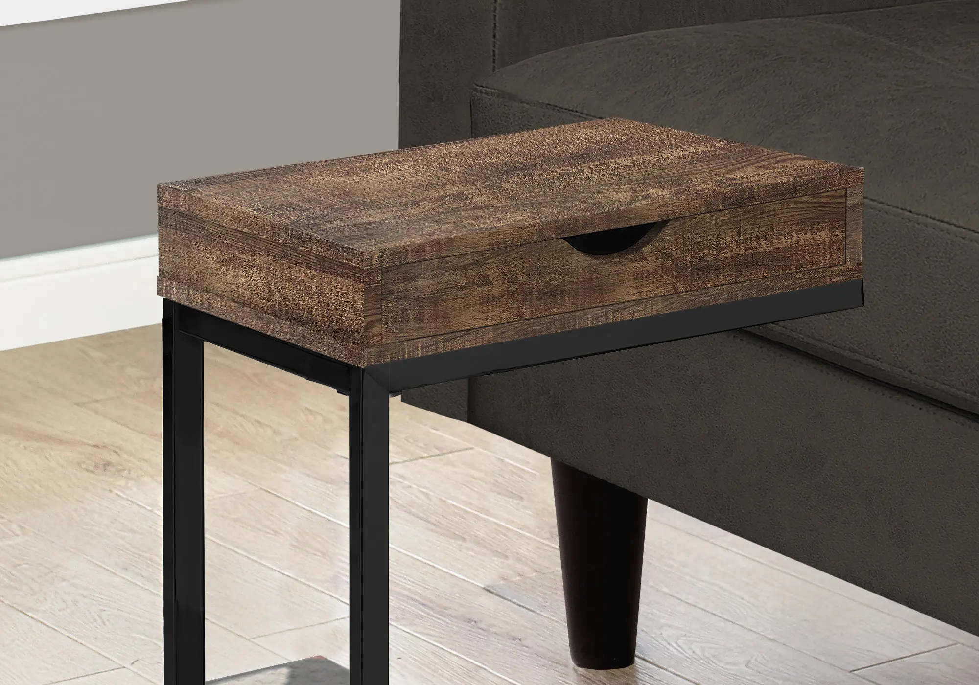 Contemporary Brown Chairside C-Table with Drawer-3