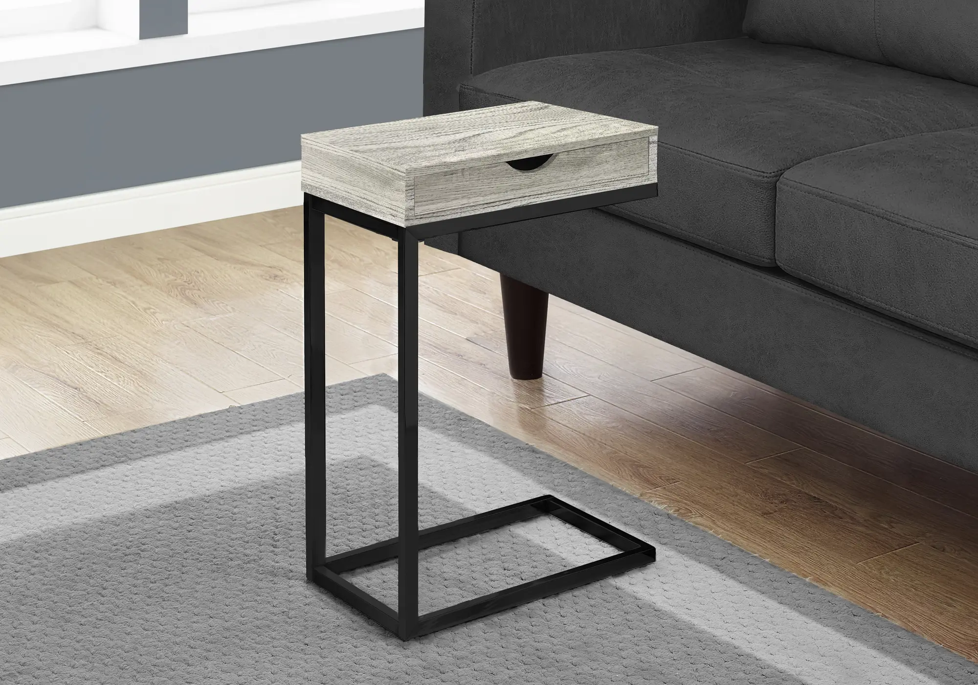 Contemporary Gray Chairside C-Table with Drawer-2