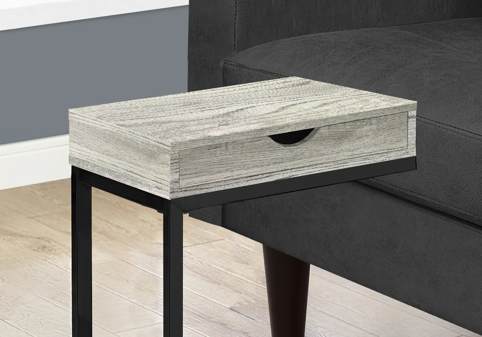 Contemporary Gray Chairside C-Table with Drawer-3