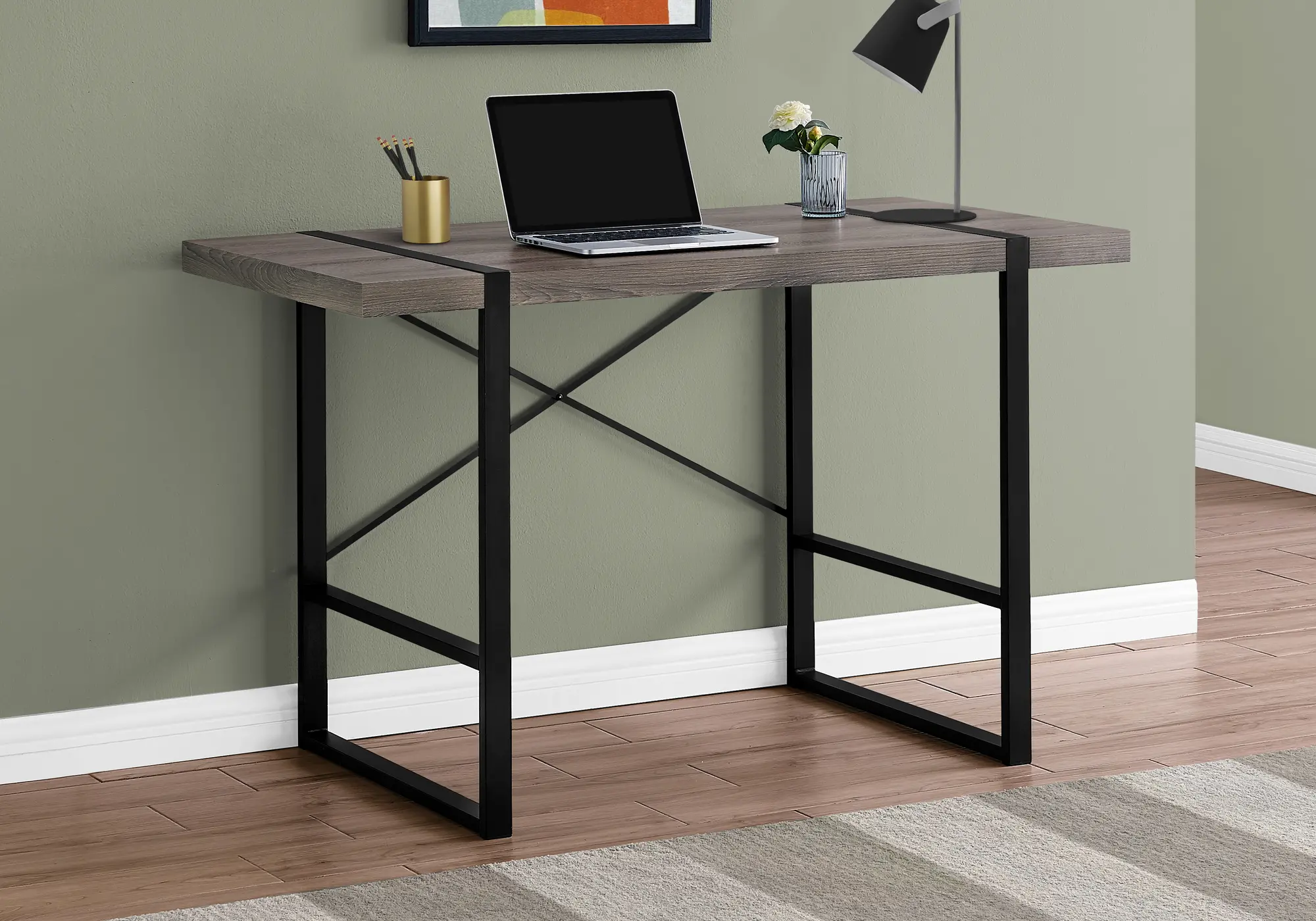 Dark Taupe and Black Computer Desk-2