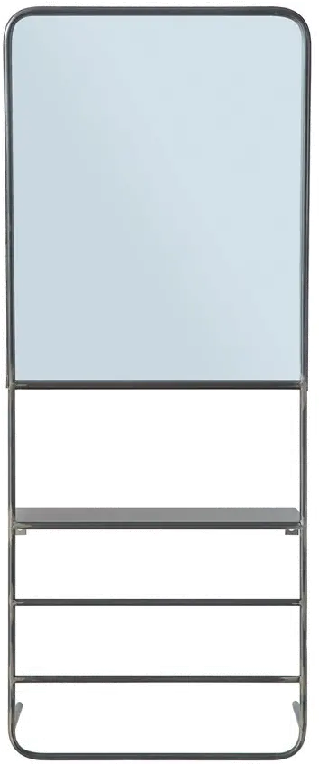 DF1090/METALMIR Distressed Dark Gray Metal Wall Mirror with Rods and Shelf-1