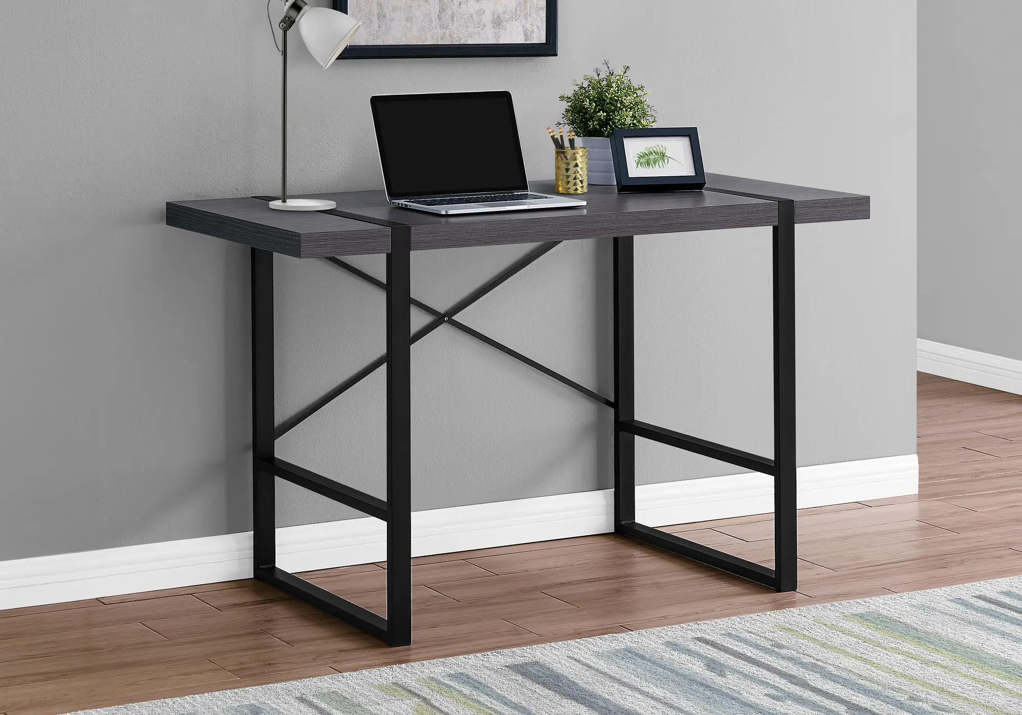 Gray and Black Metal Computer Desk-2
