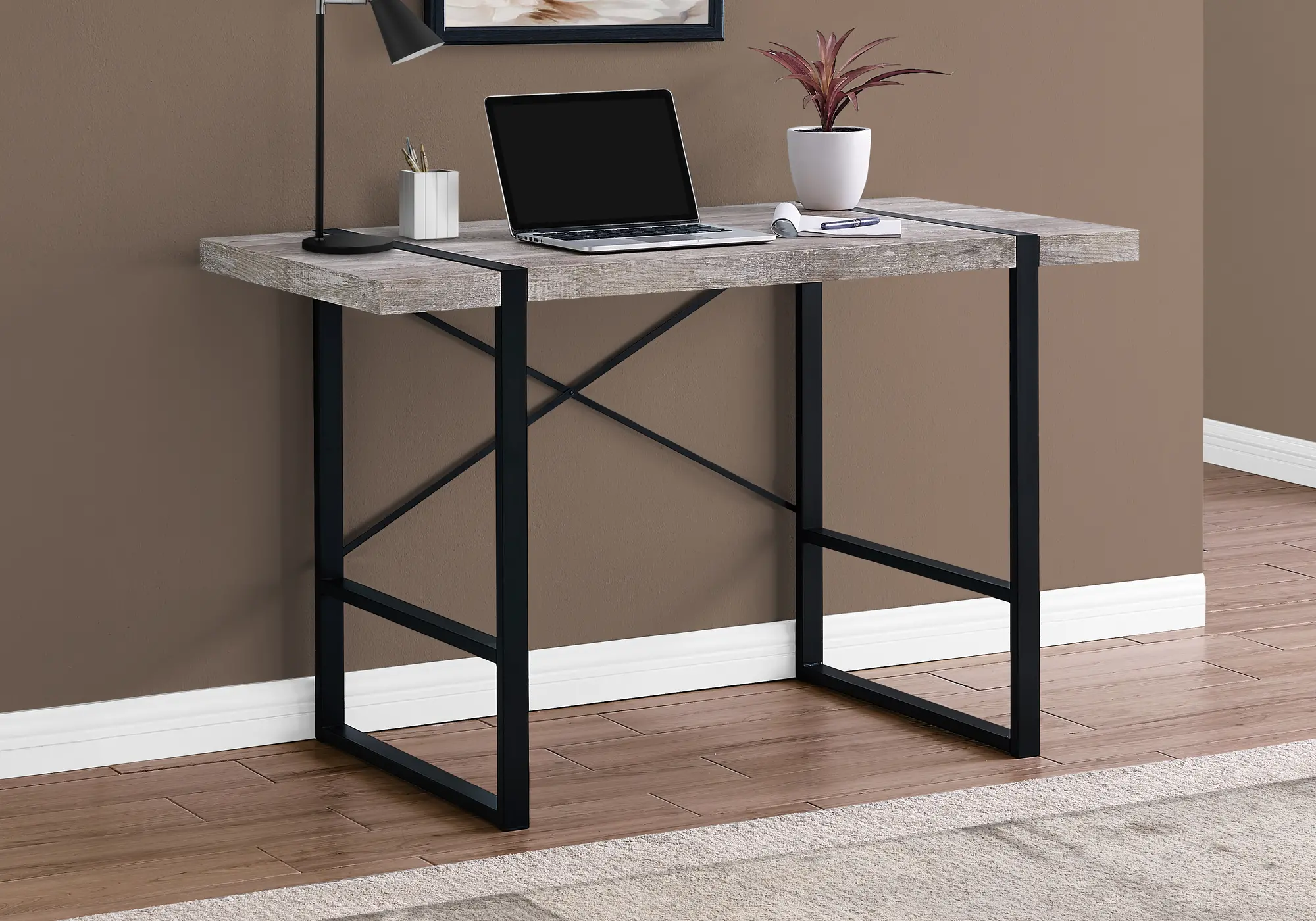 Reclaimed Taupe and Black Computer Desk-2