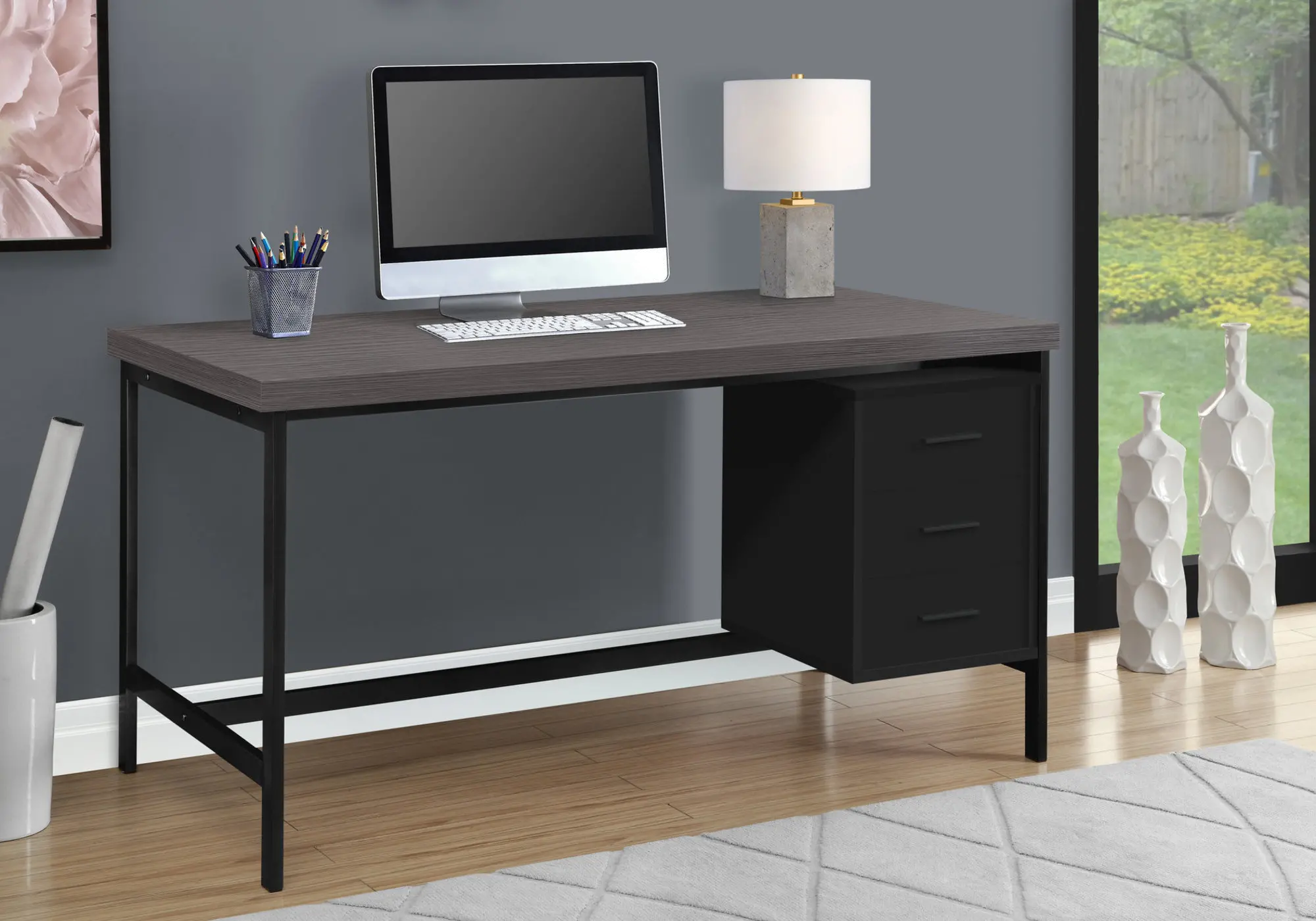 Modern Black Computer Desk with Gray Top-2