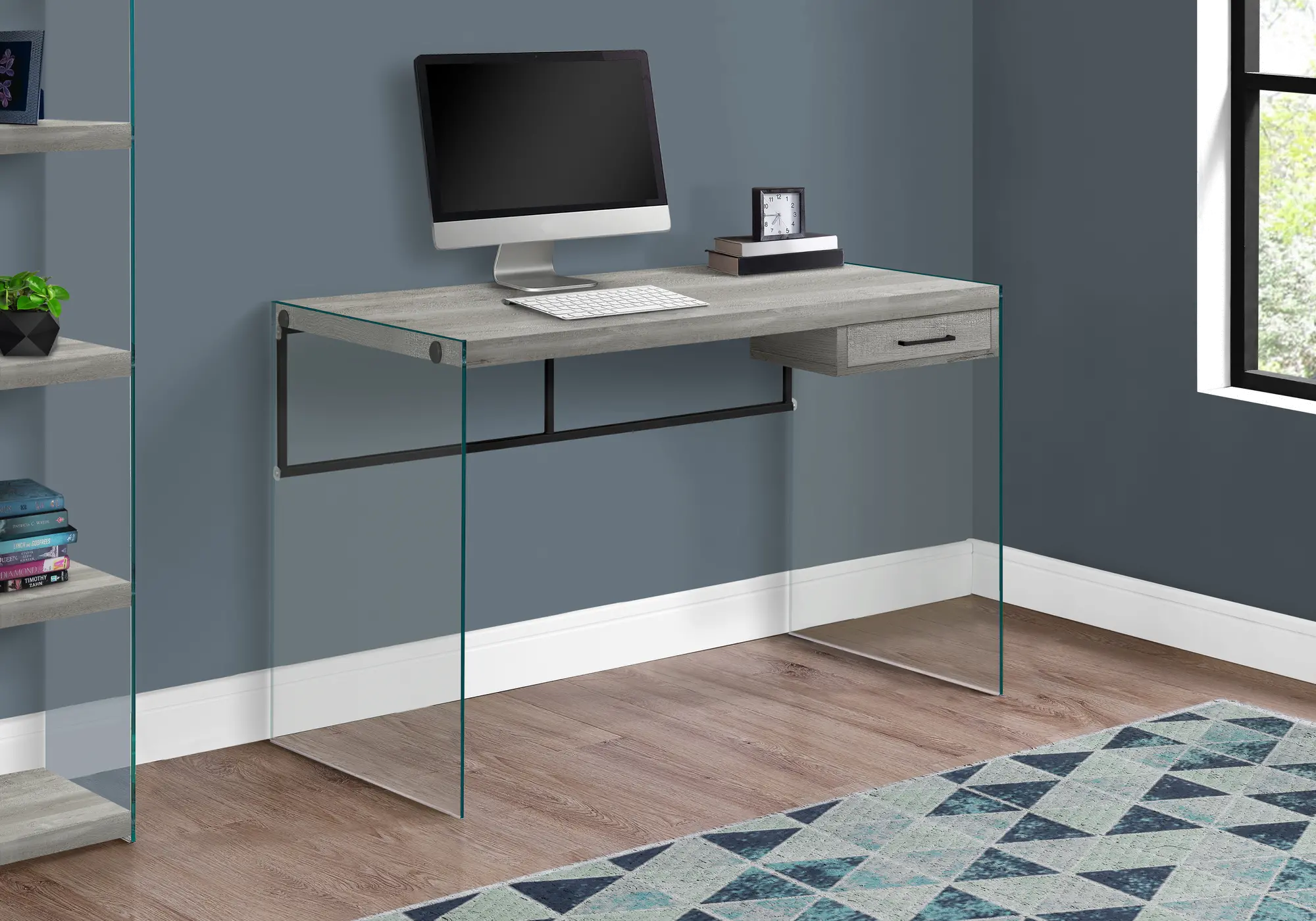 Contemporary Gray and Glass Computer Desk-2