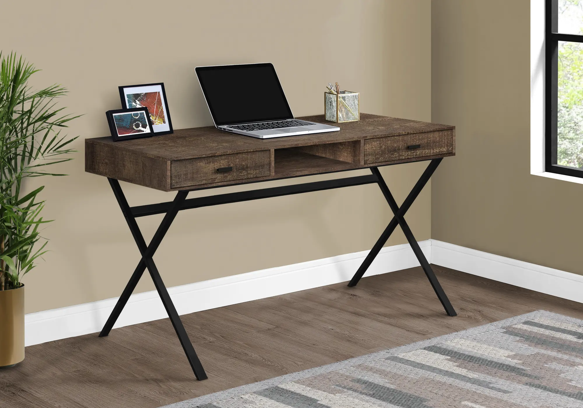 Brown Wood and Black Metal Desk-2