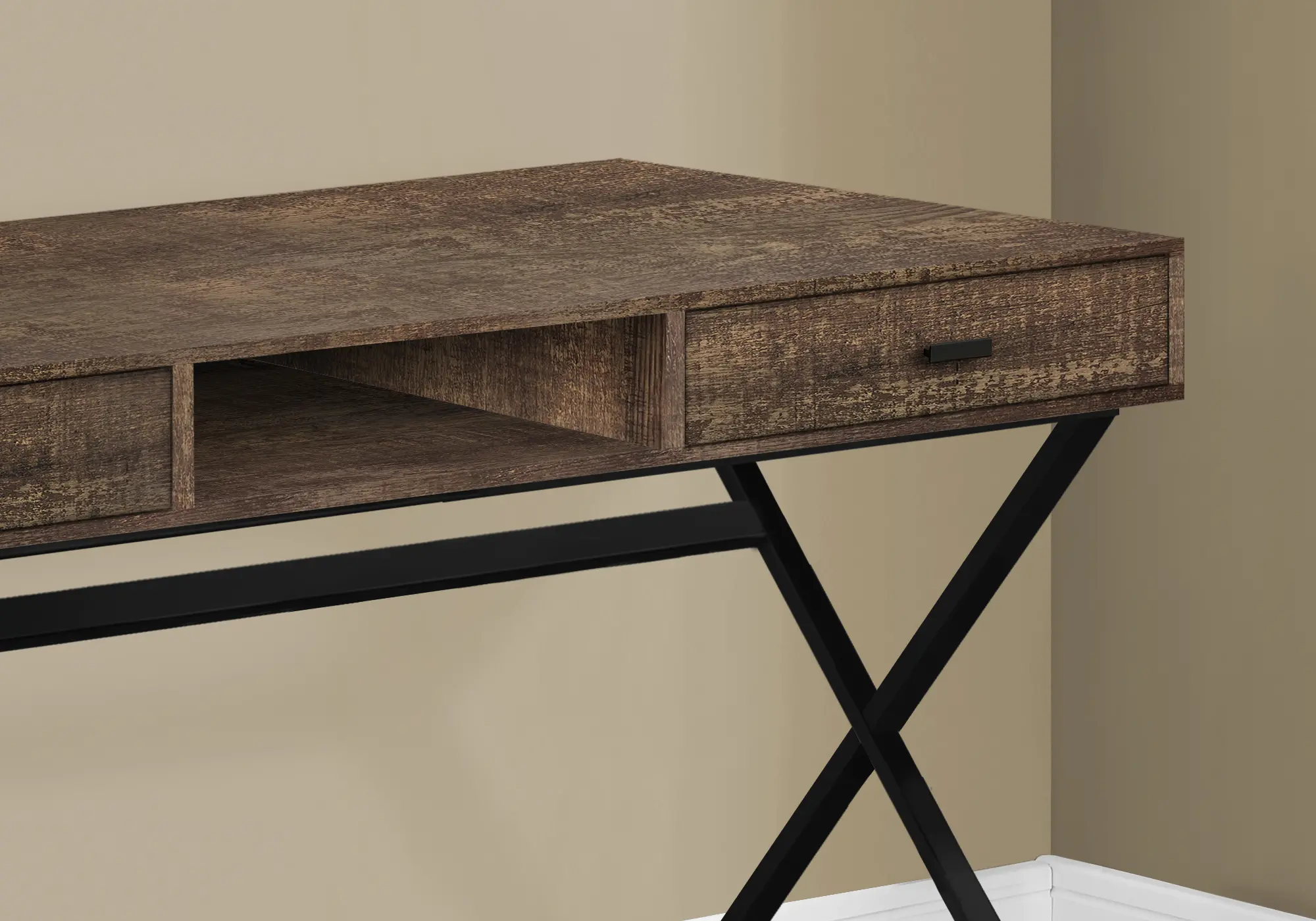 Brown Wood and Black Metal Desk-3