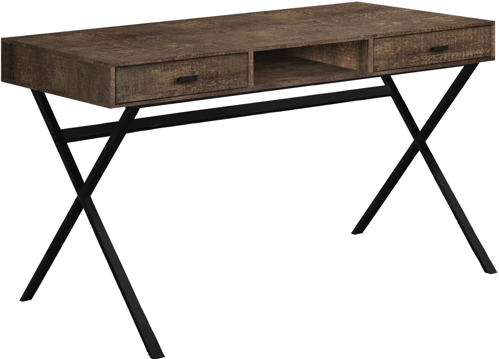 Brown Wood and Black Metal Desk-1