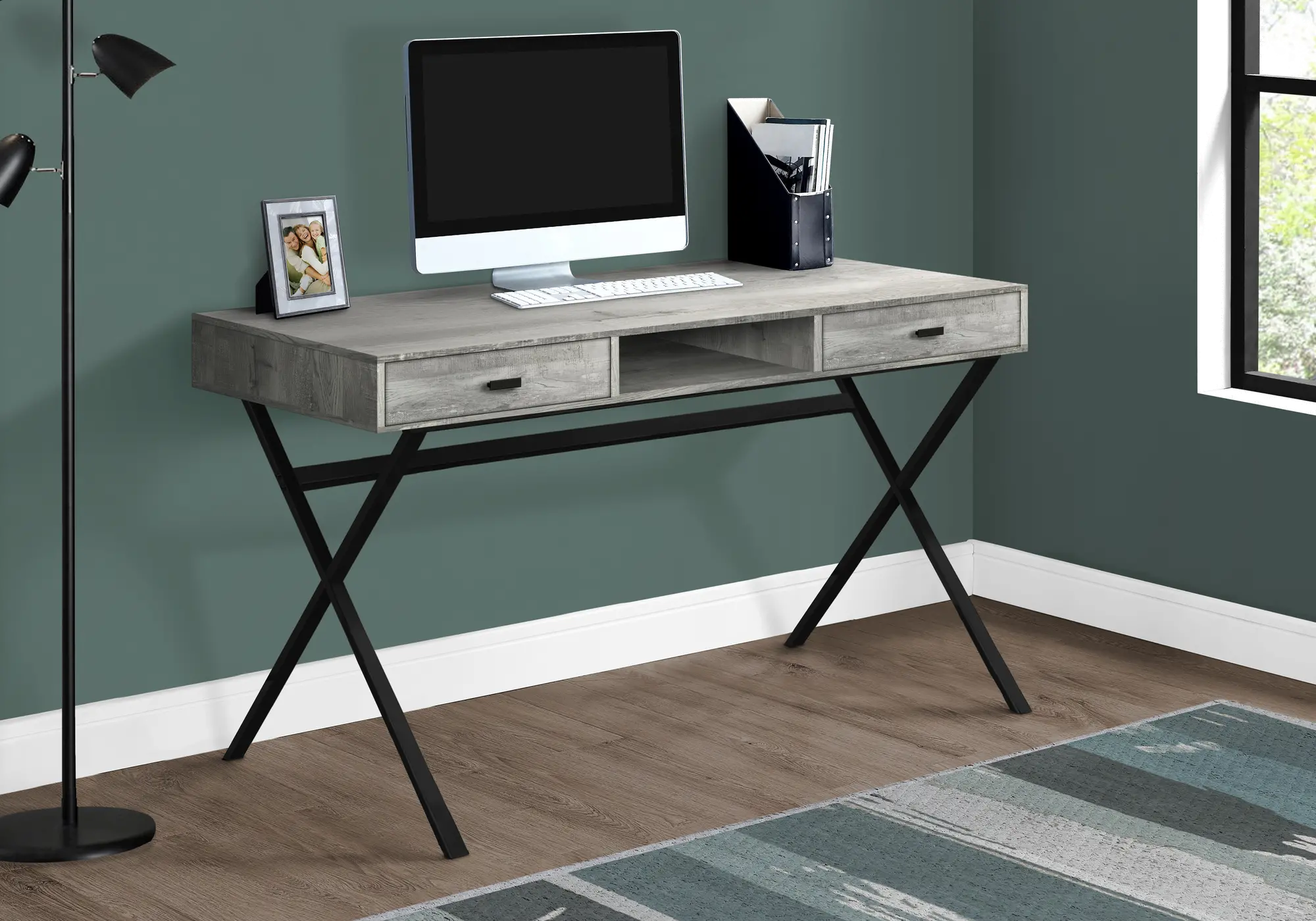Gray Wood and Black Metal Desk-2