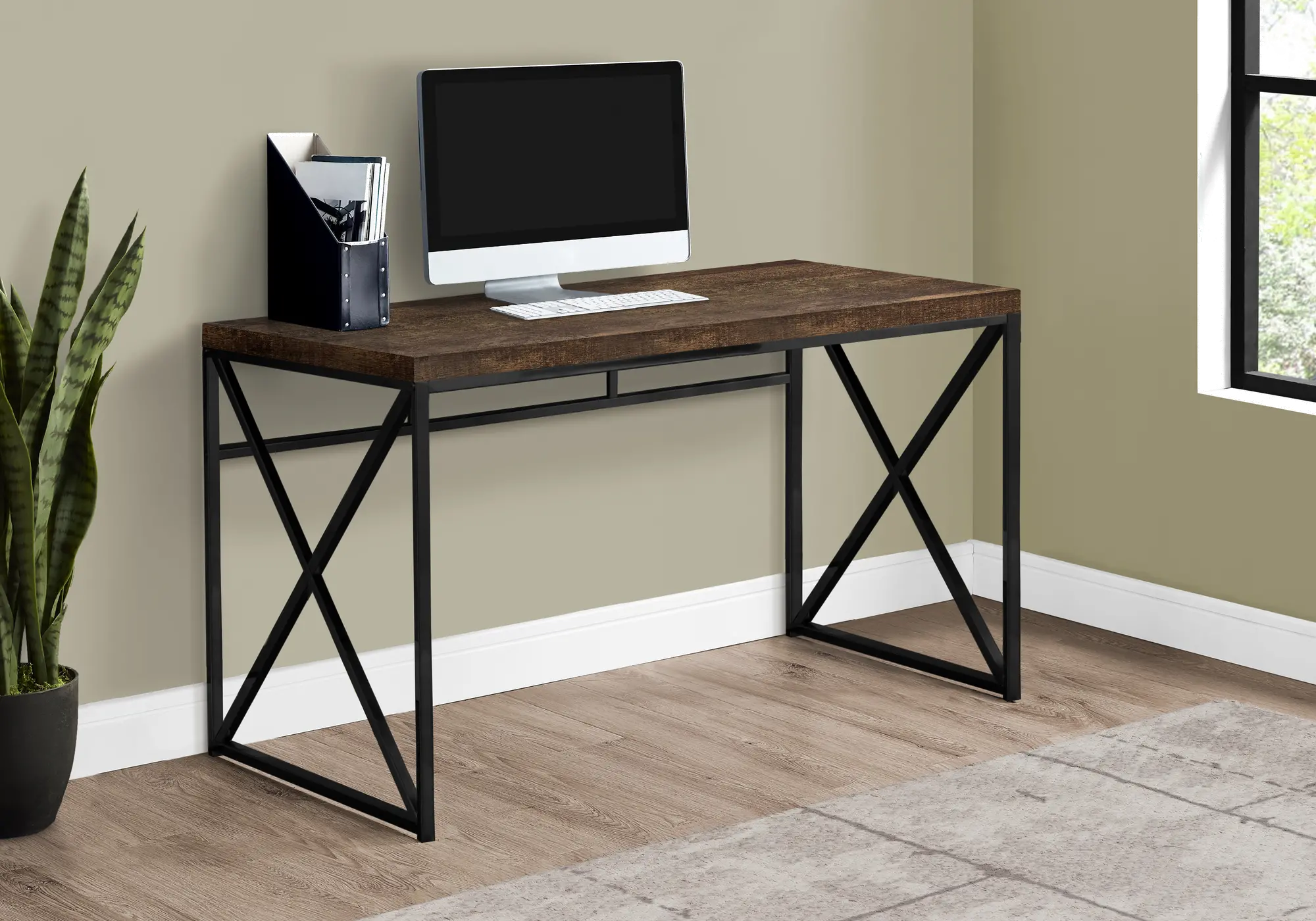 Brown Wood Desk with Black Metal Base-2