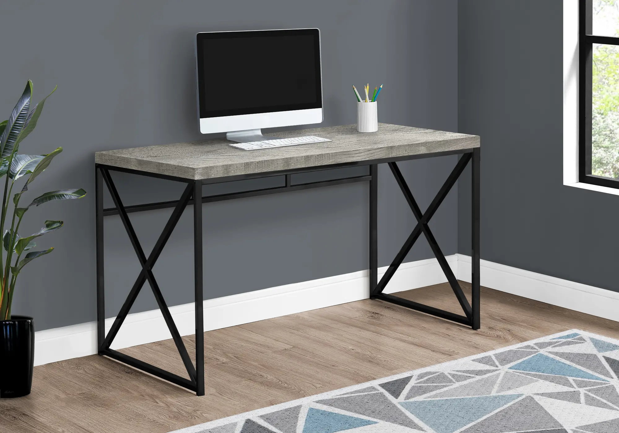 Gray Wood Top Computer Desk with Black Metal-2