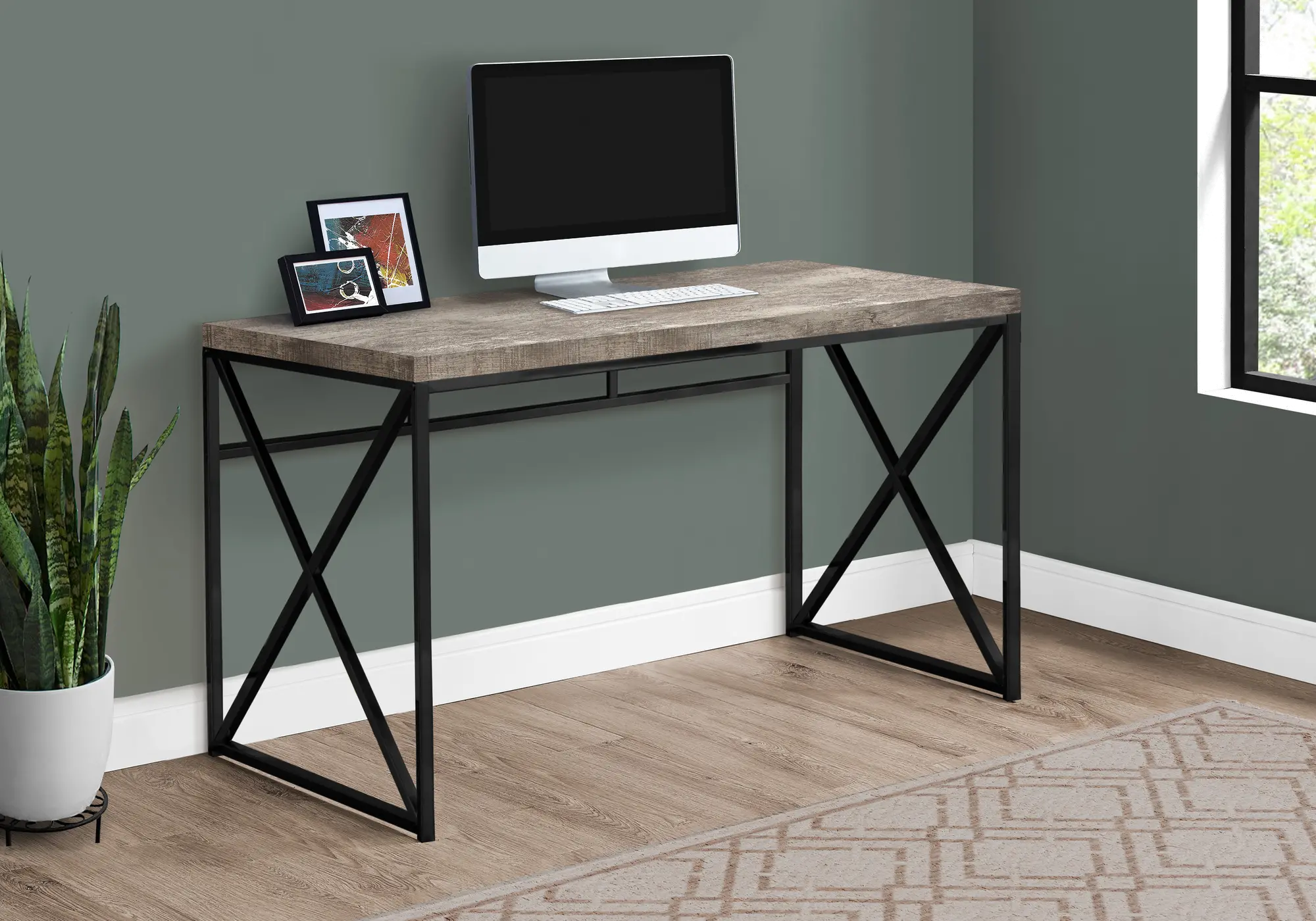Taupe Reclaimed Wood Desk with Black Metal Base-2