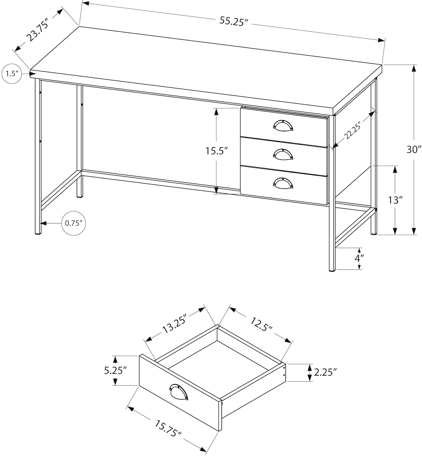 Black Wood Computer Desk with Black Metal Legs-5