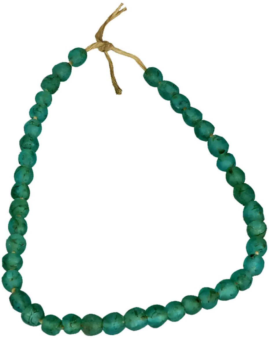 7 Inch Aqua-Green African Recycled Glass Bead Strand-1