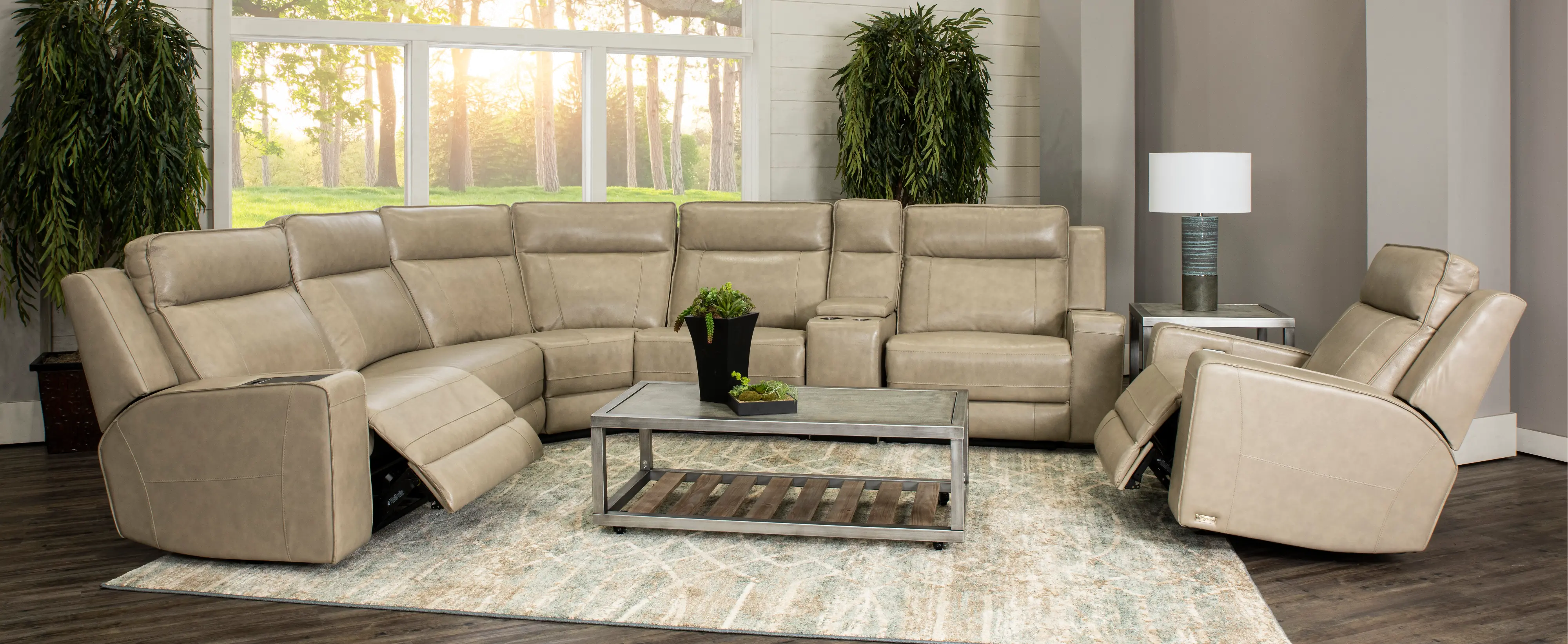 Dynasty 6-Piece Curved Reclining Leather Sectional-2