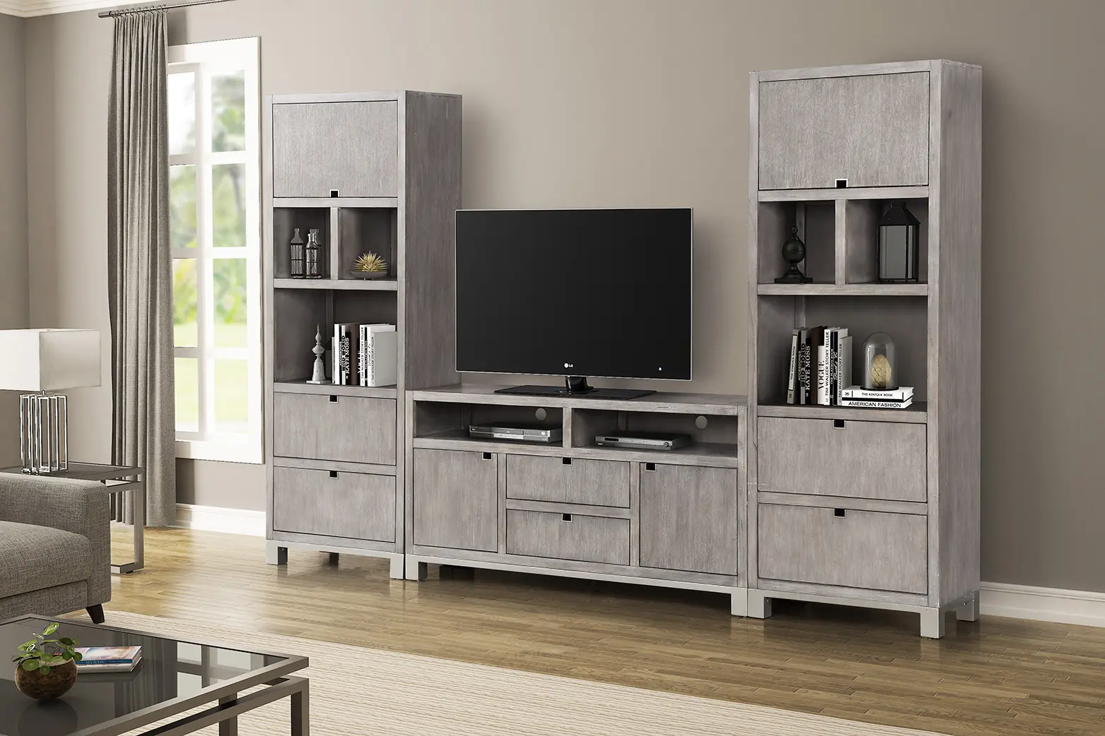 Pacific Heights Modern Gray 3 Piece Entertainment Center-2