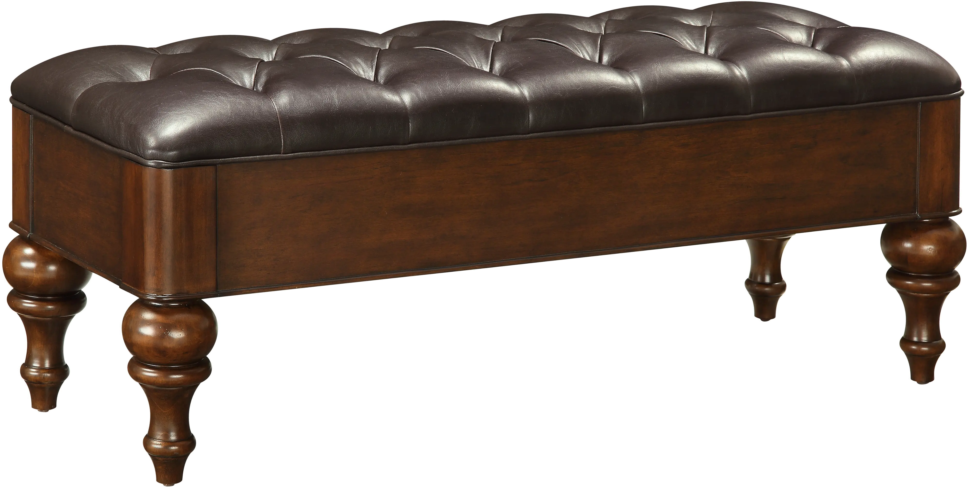 56313/BENCHFAUXLEATH Traditional Brown Storage Bench with Dark Brown Faux Leather Cushion-3